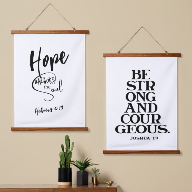 Black and White Bible Verse Set of two Hanging Tapestry (Asymmetrical)