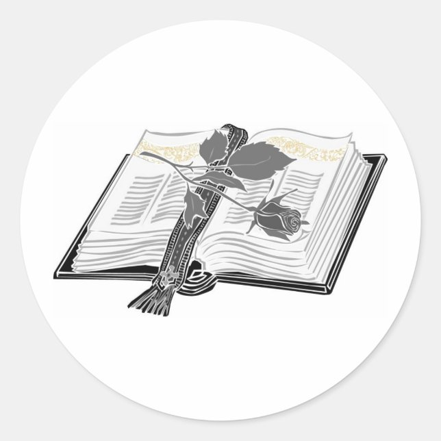 Black and White Bible with Rose Accent Classic Round Sticker (Front)