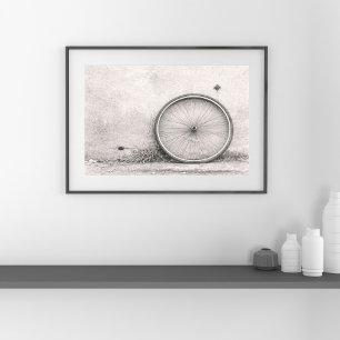 Black and White Bicycle Wheel Art Print – Minimali