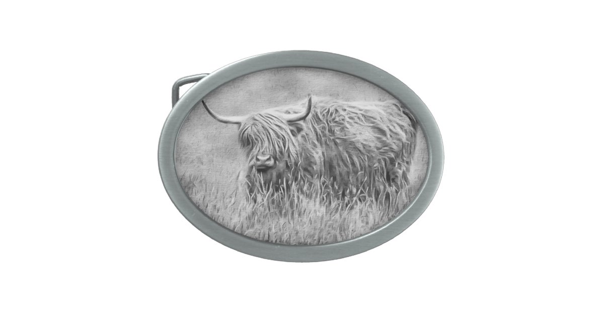 black and white big Highland cow Belt Buckle | Zazzle