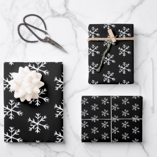 Black And White Big Snowflakes Wrapping Paper Sheet
