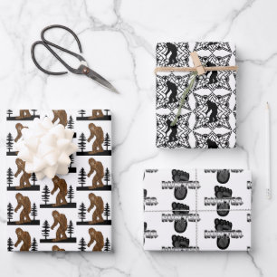 Black and White Bigfoot Sasquatch Birthday Wrapping Paper Sheet
