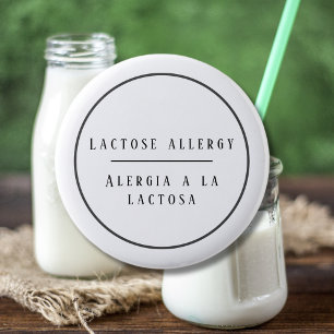 Black and White Bilingual Allergy Alert to Lactose 6 Cm Round Badge