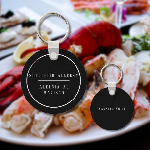 Black and White Bilingual Allergy to Shellfish Key Ring