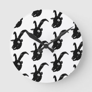 Black and White Billy Goat Potato Print Round Clock
