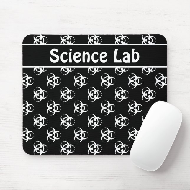 Black and White Biohazard Mousepad w/ Custom Text (With Mouse)