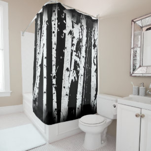 Black and White Birch Tree Forest Graphic Shower Curtain