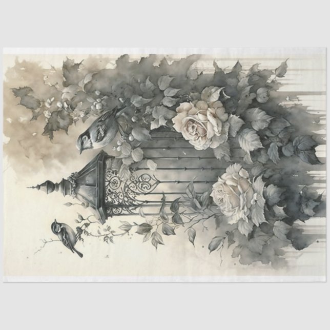 Black and White Bird Cage Tissue Paper (Front)