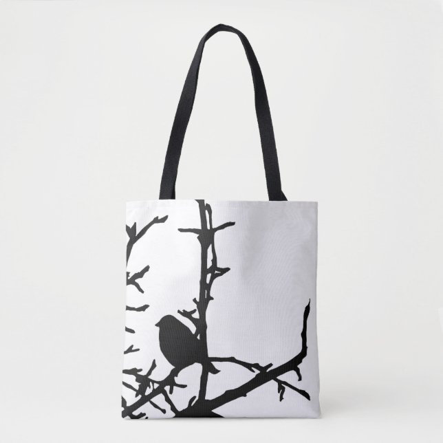 Black and White Bird in Tree Animal Tote Bag (Front)