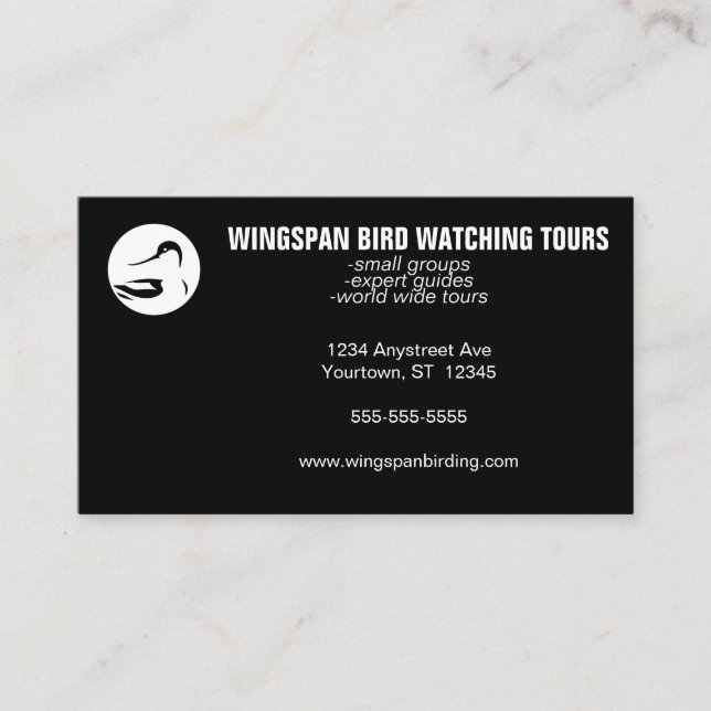 Black and White Bird Watching Wildlife Eco Tourism Business Card (Front)