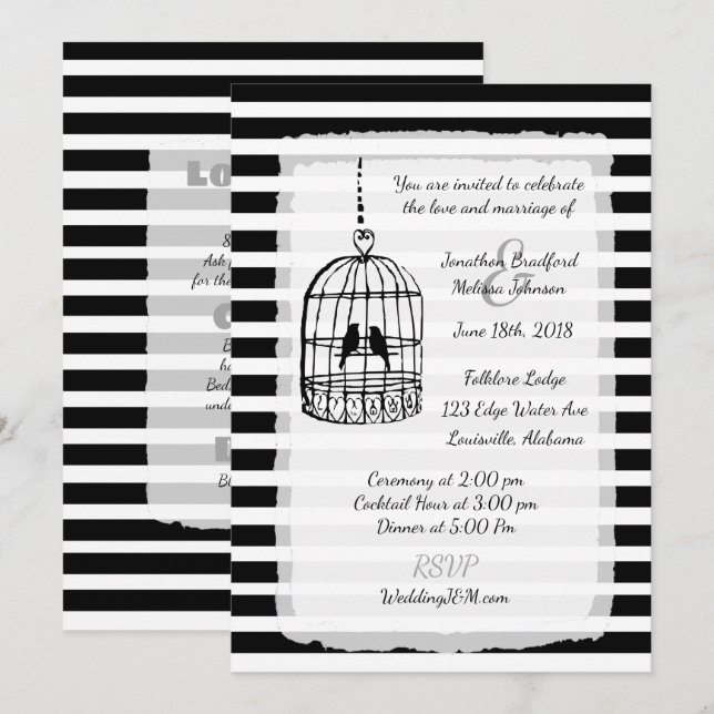 Black and White  Birdcage Wedding Invitations (Front/Back)