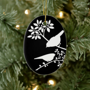 Black and White Birds Ceramic Tree Decoration