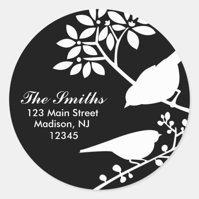 Black and White Birds Classic Round Sticker (Front)