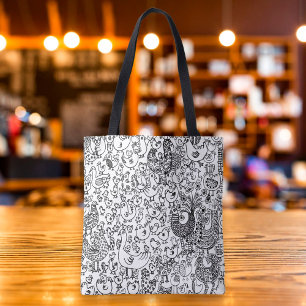 Black and White Birds Fun Whimsical Pattern Tote Bag