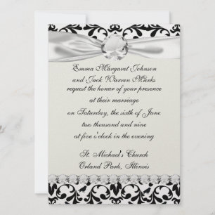black and white birds intricate damask pattern invitation