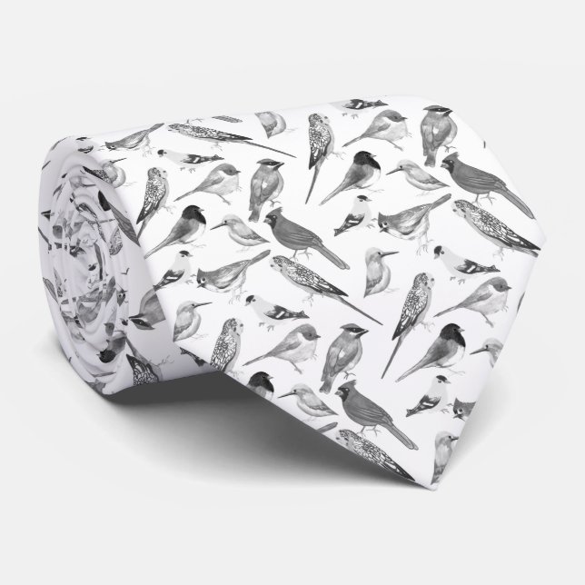 Black and white birds tie (Rolled)