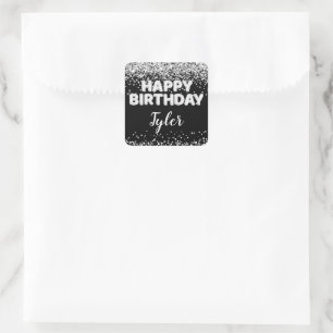 Black and White Birthday Party Favour Square Sticker