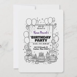 Black and White Birthday Party Invitation