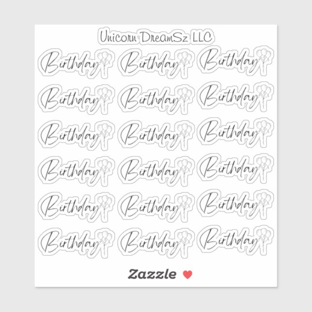 Black and White Birthday Stickers (Sheet)
