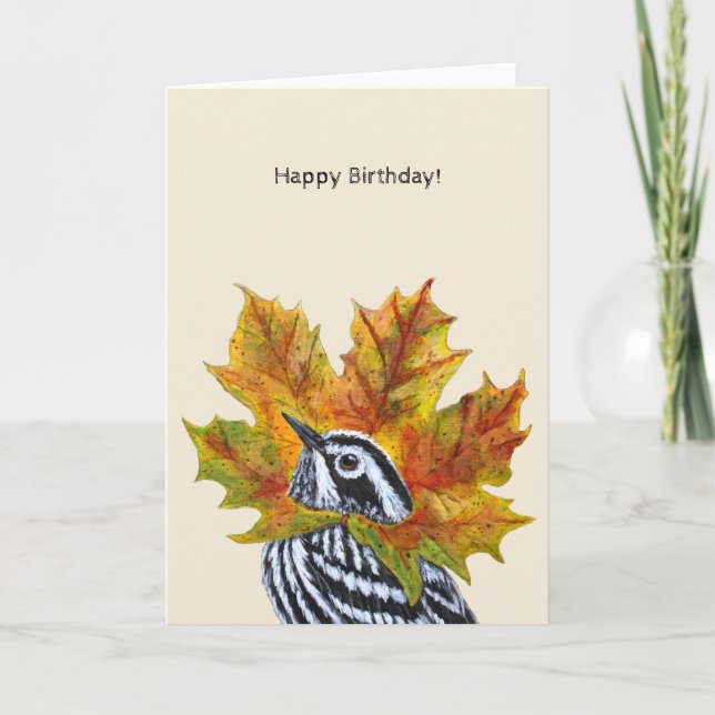Black and white birthday warbler card (Front)