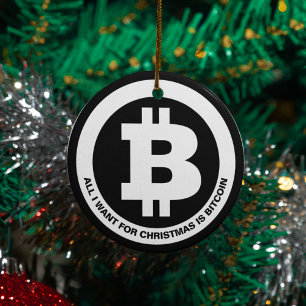Black and White Bitcoin Symbol Custom Message Ceramic Tree Decoration