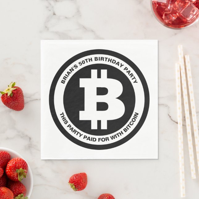 Black and White Bitcoin Symbol Custom Message Napkin (Insitu)