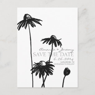 Black and White Black Eyed Susans Save the Date Announcement Postcard
