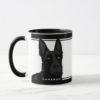 Black And White Black German Shepherd Custom Name Mug