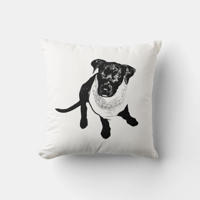 Black and White Black Lab Puppy image Cushion (Front)