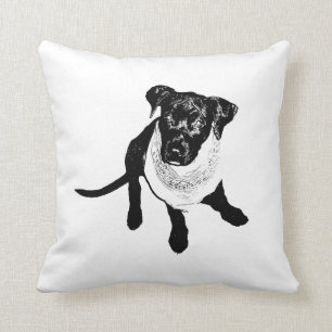 Black and White Black Lab Puppy image Cushion