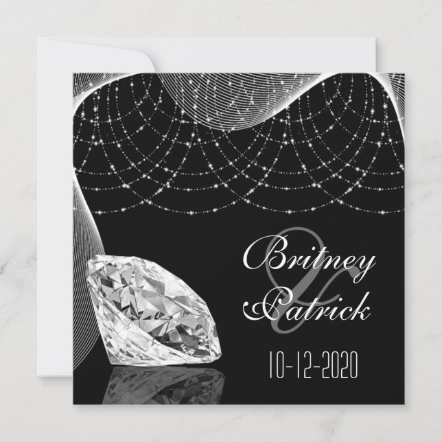 Black and White Bling Diamond Wedding Invitations (Front)