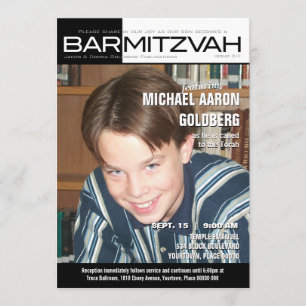 Black and White Block Bar Mitzvah Magazine Invitation