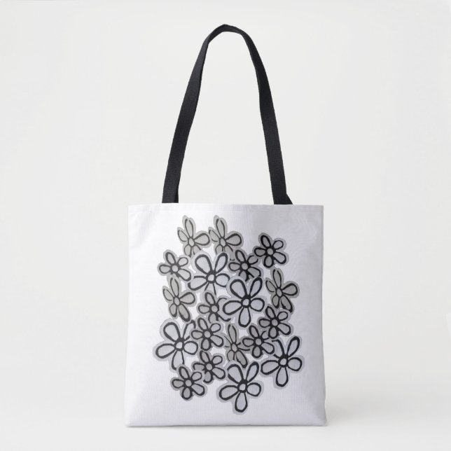 Black And White blossom Daisies pattern Tote Bag (Front)