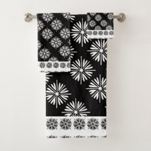 Black And White Blossoms  Bath Towel Set