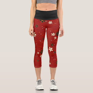 Black and White Blossoms Capri Leggings