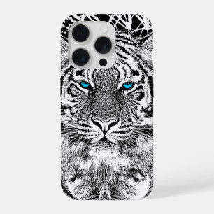 Black And White Blue Eyes Tiger design iPhone 15 Pro Case