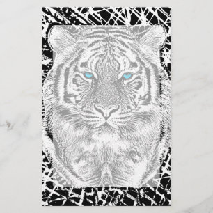 Black And White Blue Eyes Tiger design Stationery