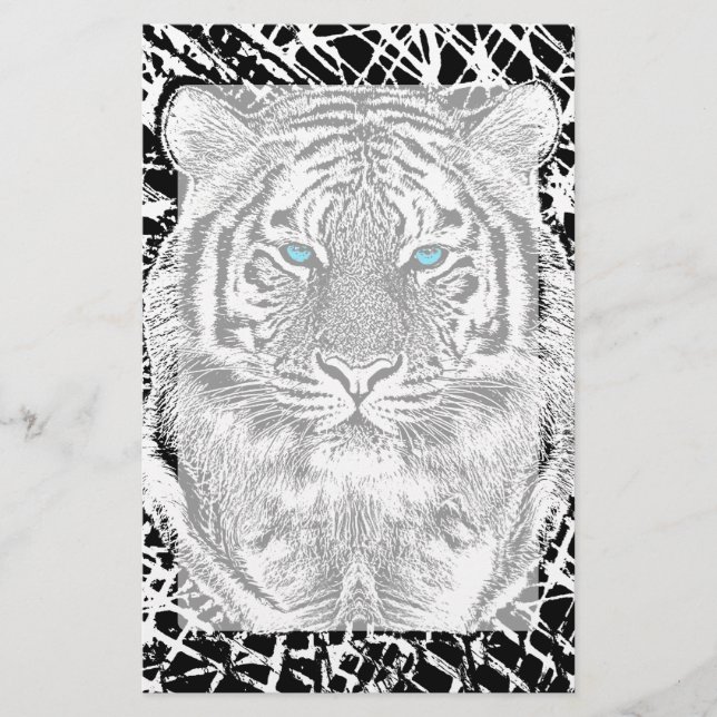 Black And White Blue Eyes Tiger design Stationery (Front)