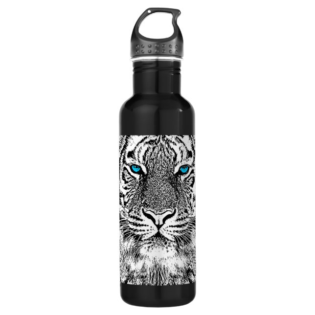 Black And White Blue Eyes Tiger Graphic 710 Ml Water Bottle (Front)