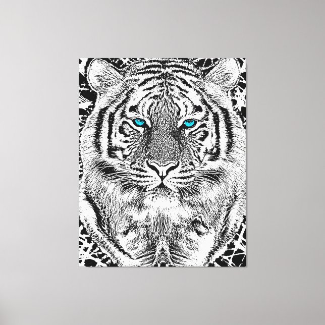 Black And White Blue Eyes Tiger Graphic Canvas Print (Front)