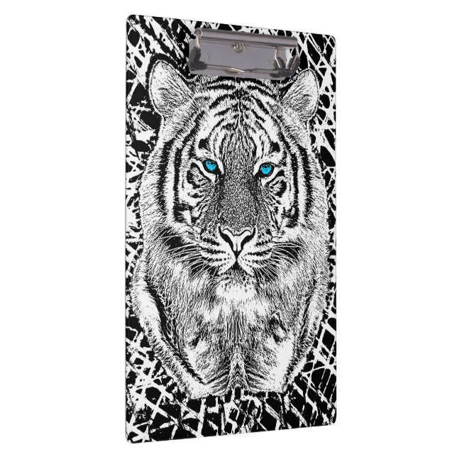 Black And White Blue Eyes Tiger Graphic Clipboard (Right)