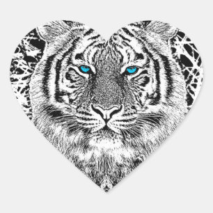 Black And White Blue Eyes Tiger Graphic Heart Sticker