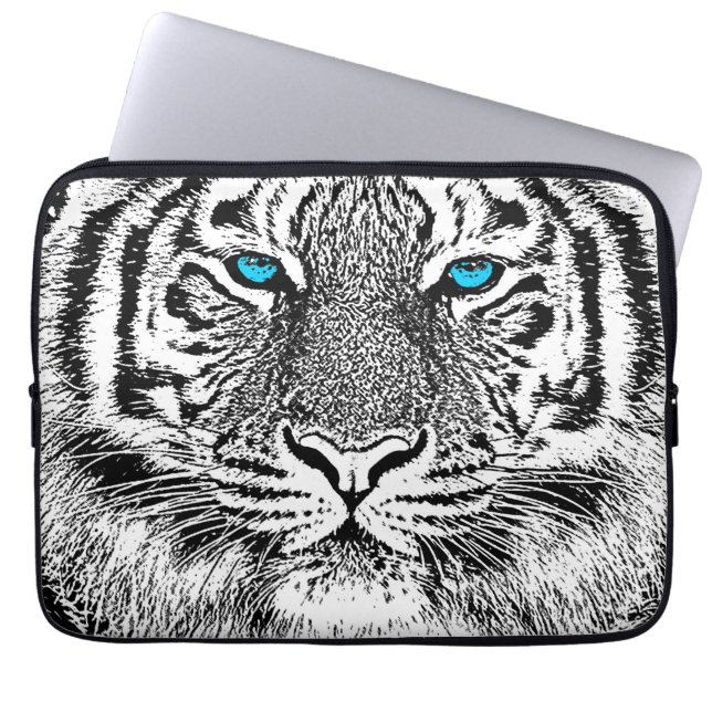 Black And White Blue Eyes Tiger Graphic Laptop Sleeve (Front)