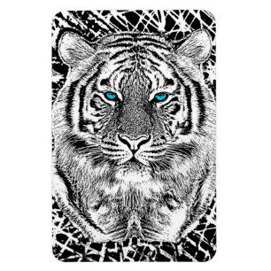 Black And White Blue Eyes Tiger Graphic Magnet