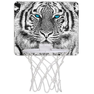 Black And White Blue Eyes Tiger Graphic Mini Basketball Hoop