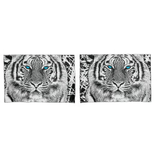 Black And White Blue Eyes Tiger Graphic Pillowcase