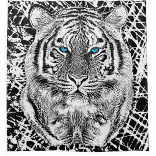 Black And White Blue Eyes Tiger Head Shower Curtain