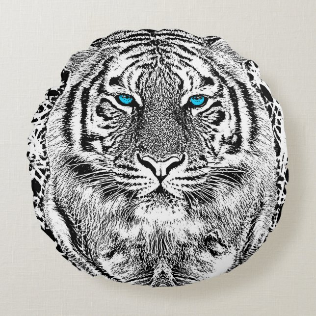 Black And White Blue Eyes Tiger stripes Round Cushion (Front)