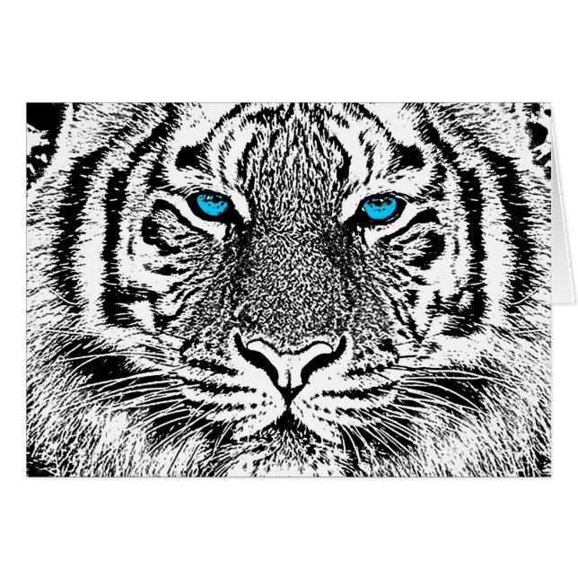 Black And White Blue Eyes wild Tiger face (Front Horizontal)