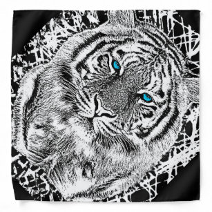 Black And White Blue Eyes wild Tiger face Bandana
